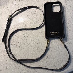 Bandolier Dark Grey Crocodile Embossed & Gold iPhone 14 Plus Case with Strap